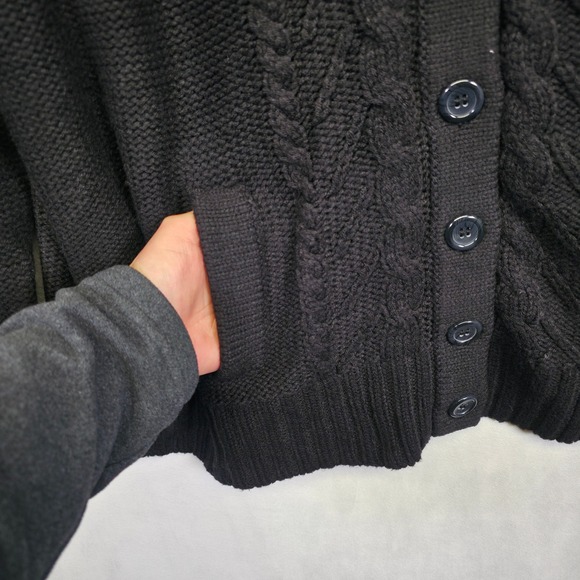 St Johns Bay Cardigan Womens Black‎ Cable Knit Chunky Ribbed Preppy Old Money - Picture 9 of 15